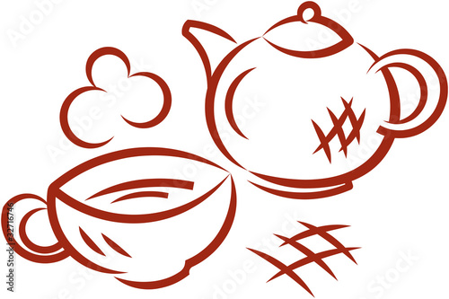 Tea party.  Teapot and cup of hot tea. Vector illustration