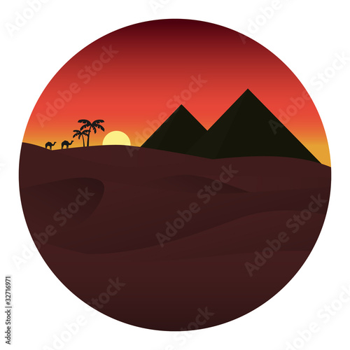 Sunset in the desert. Vector illustration