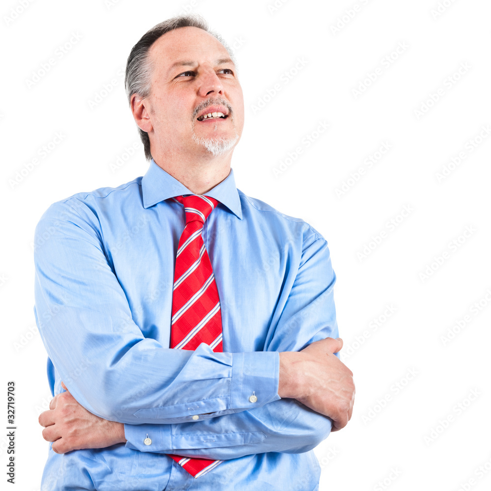Thoughtful elder businessman on white background Thoughtful elder businessman on white background