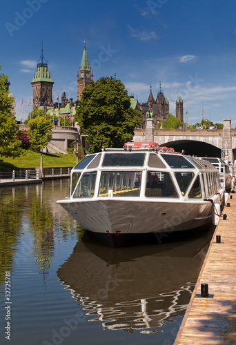 The Rideau Canal and Parliament Hill in Ottawa, Canada.