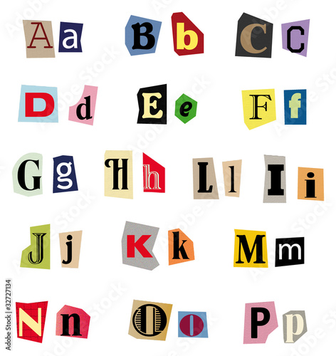 A - P - Vektor Buchstaben-Set aus Zeitungsausschnitten