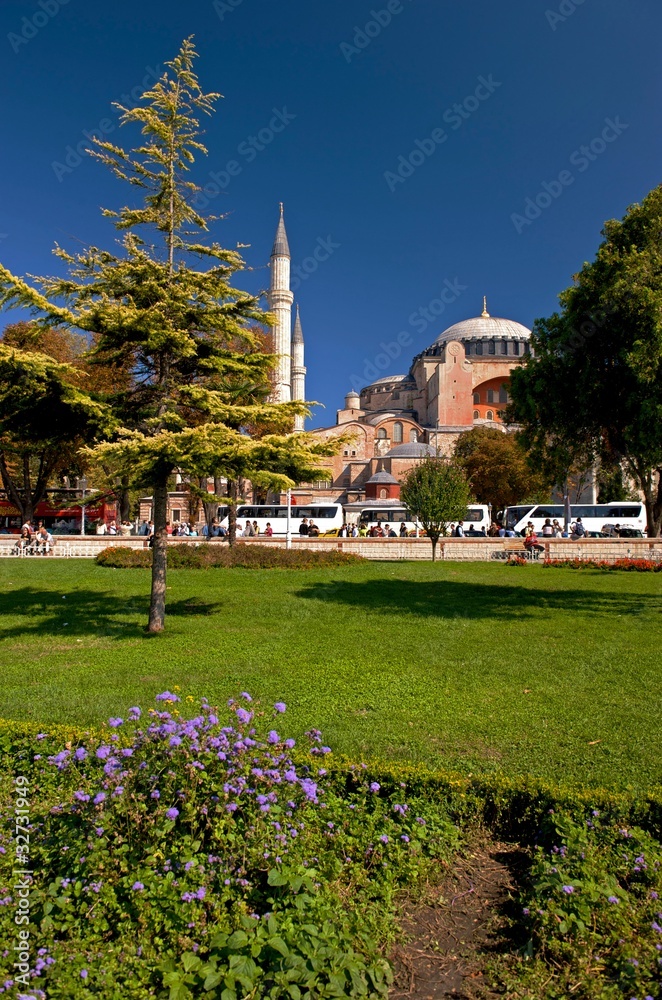View of the Hagia Sofia former mosque from a nearby park.