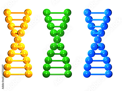 3D yellow, green and blue isolated DNA chains