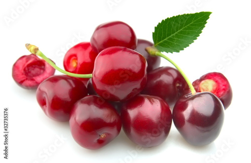 sweet cherry with a leaf