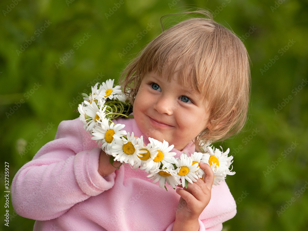 Little girl with camomile diadem Little girl with camomile diadem