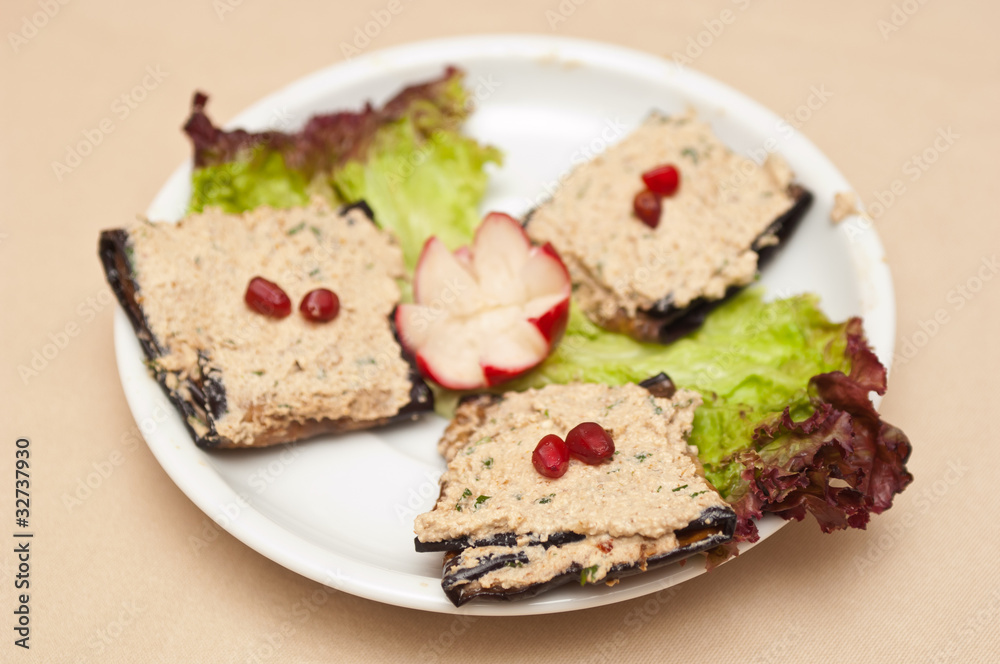 eggplant with hummus-like sause appetizer