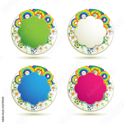 Backgrounds with drops and rainbow isolated on white
