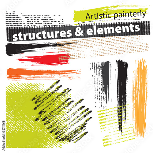 Artistic painterly grunge structures & elements (set, vector)