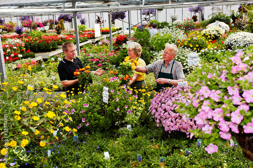 senior garndener couple in the greenhouse photo