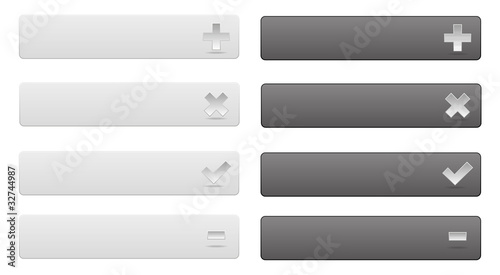 Button Set grau schwarz plus minus haken kreuz