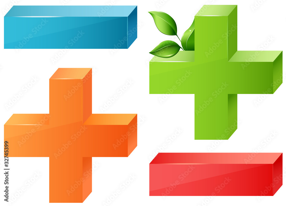 Fototapeta premium Glossy maths symbols plus and minus.