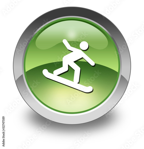 Green Glossy Pictogram "Snowboarding"