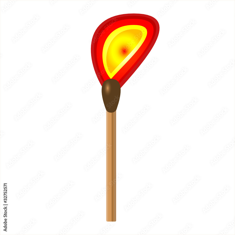 Burning match stick on a white background Burning match stick on a white background