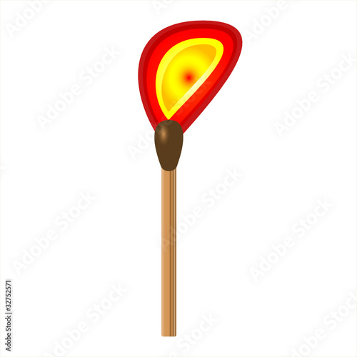 Burning match stick on a white background