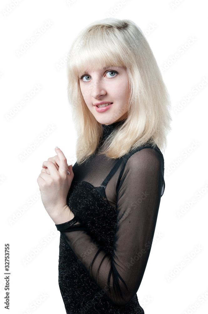 Beautiful blonde in  black dress