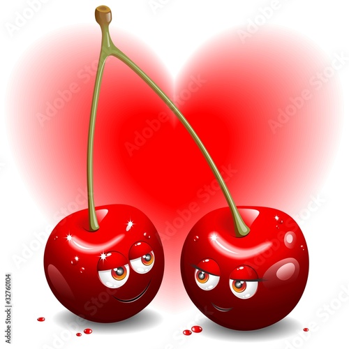 Ciliegie Amore Cartoon-Cherries Love Couple-Vector