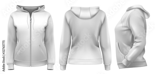 Vector. Women's hoodie (front, side and back design) photo