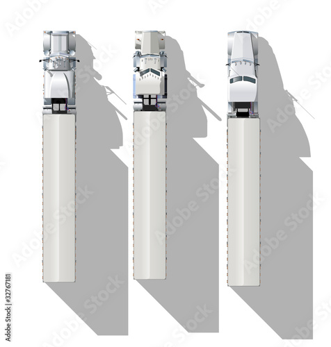 Vector detailed top-view semi-trucks set