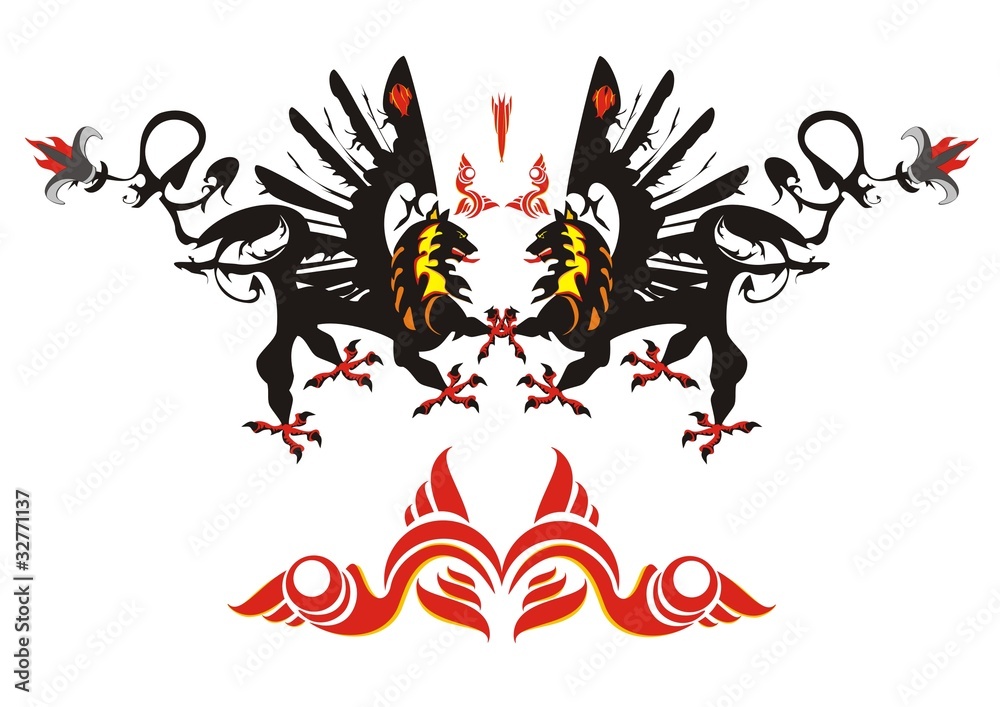 Fantastic dogs with wings and a pattern Fantastic dogs with wings and a pattern