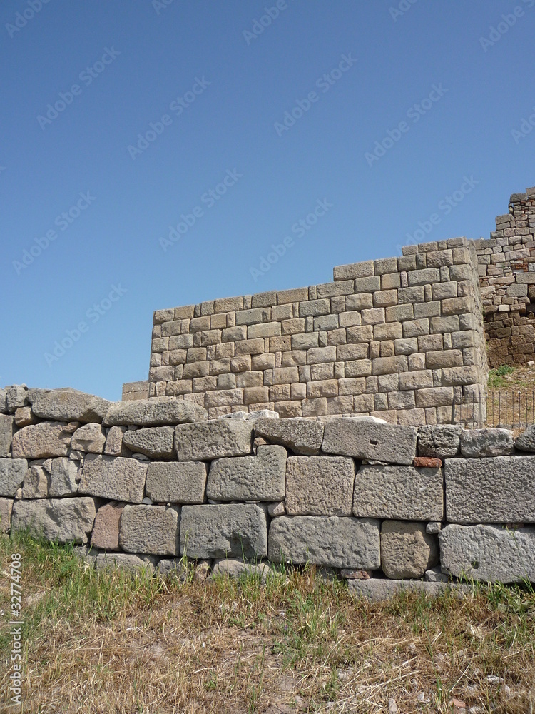 stone archaeological remains at pergama acropolis in turkey