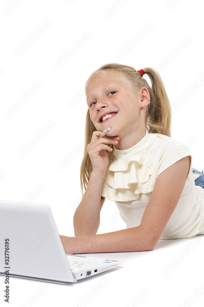Happy and smiling little girl with laptop Happy and smiling little girl with laptop