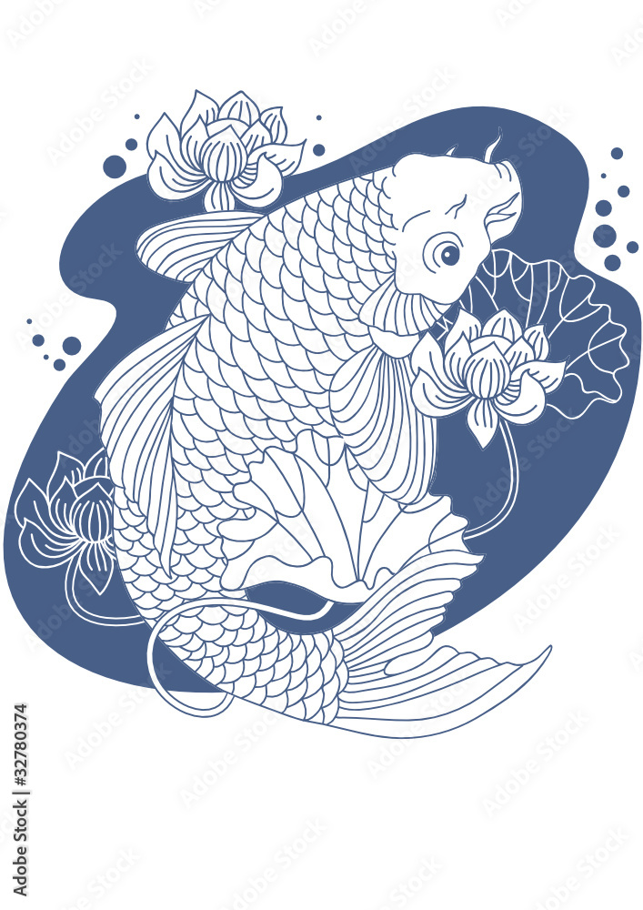 Naklejka premium Koi carp graphic silhouette