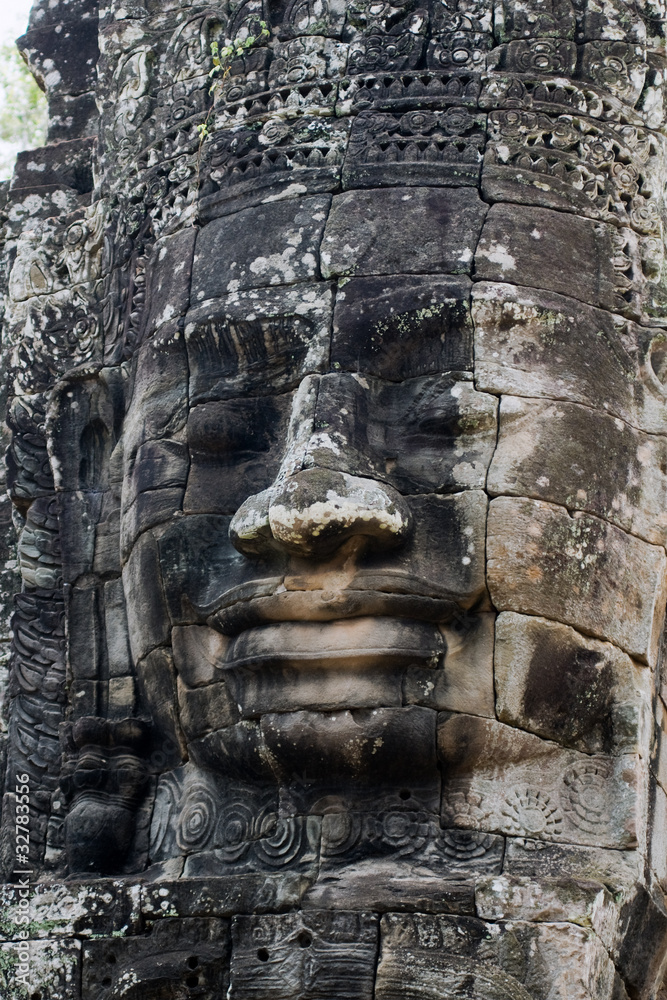 Stone Face on Bayon Temple at Angkor Thom, Cambodia