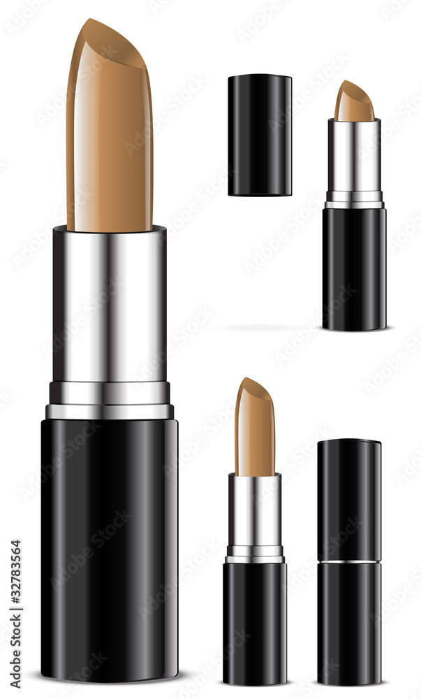Obraz premium set of nude tone color lipsticks isolated on white background