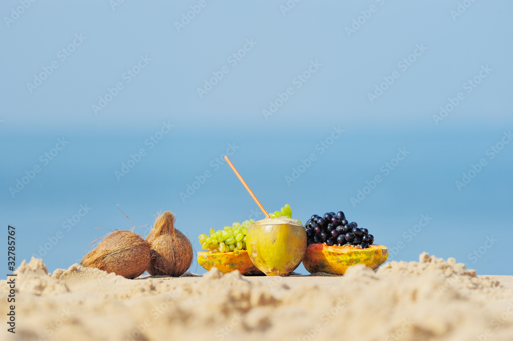 Fruit on the sandy beach