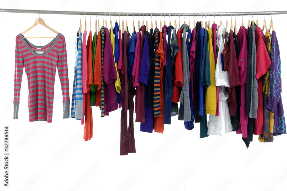 Row of clothing on hanger in a row