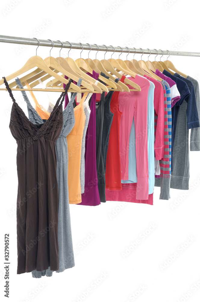 colorful clothing on hanger in a row colorful clothing on hanger in a row