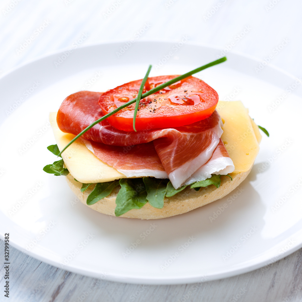 Delicious canape with serrano ham