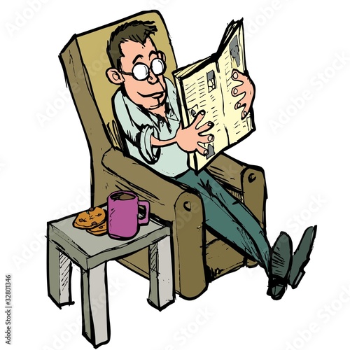 Cartoon in a lounge chair reading a newspaper
