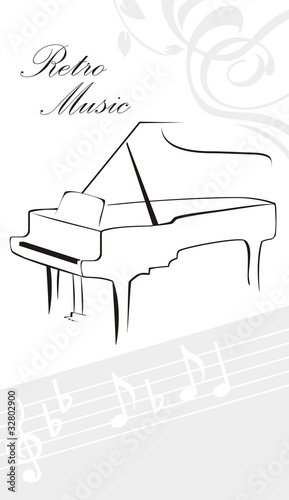 Silhouette of piano and notes