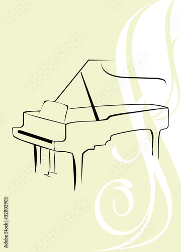 Silhouette of piano on the decorative background