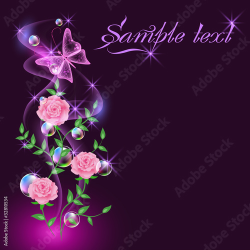 Card with smoke  flowers  butterflies and bubbles
