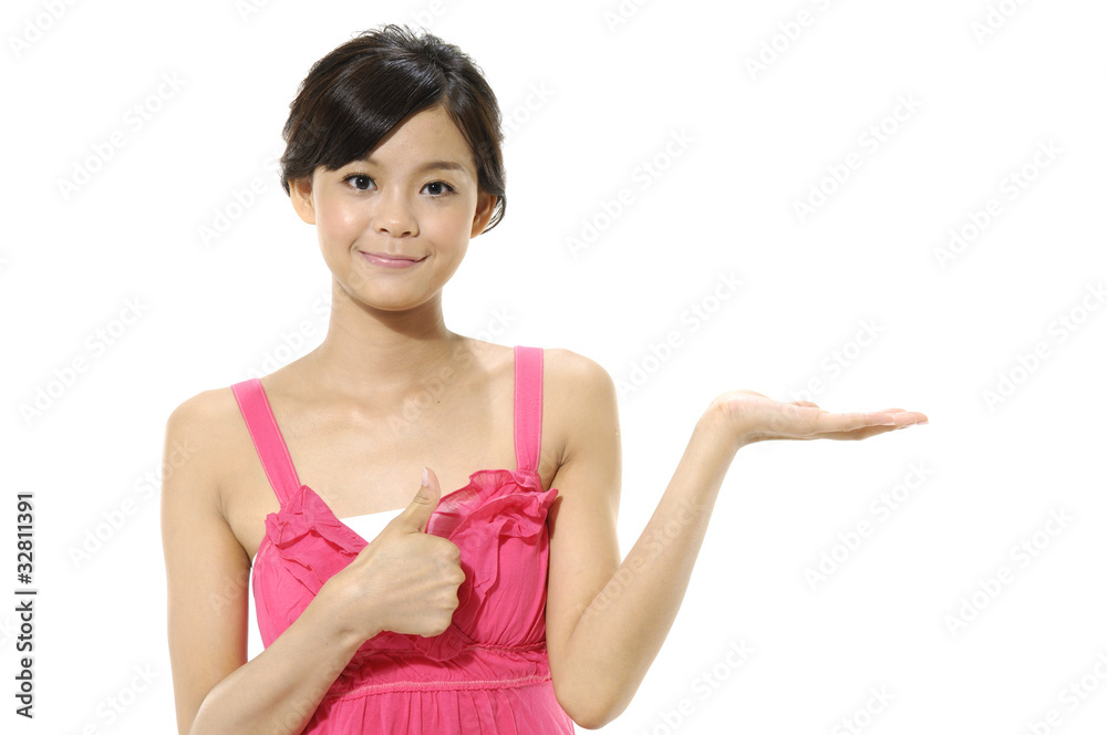 beautiful woman showing something on the palm of her hand beautiful woman showing something on the palm of her hand