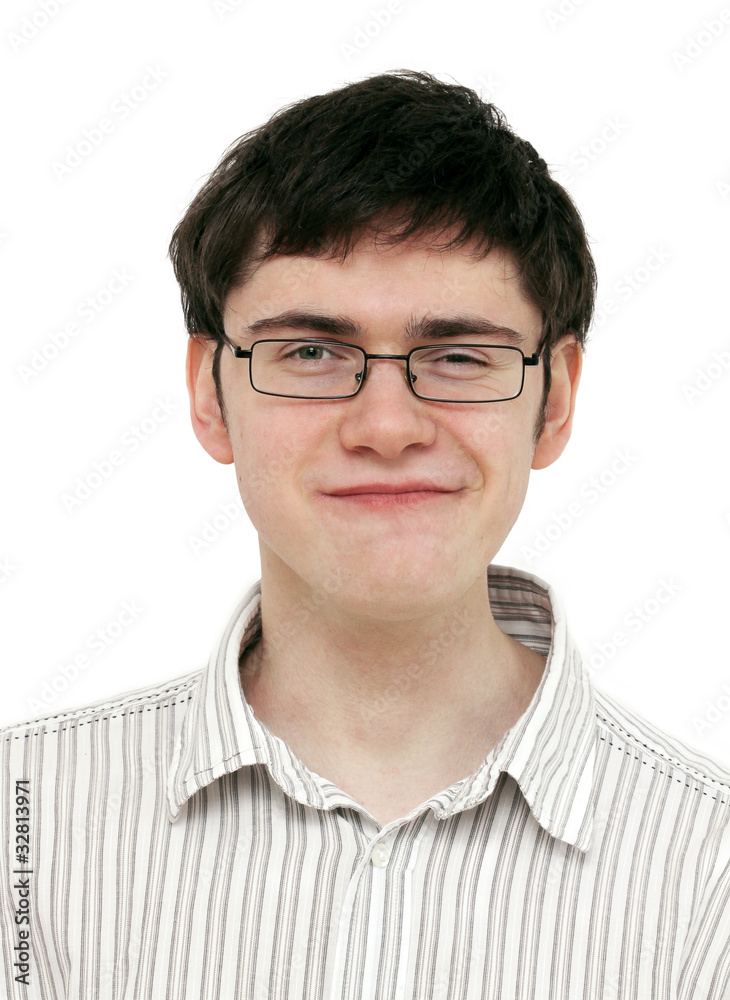 Young man with glasses smiling