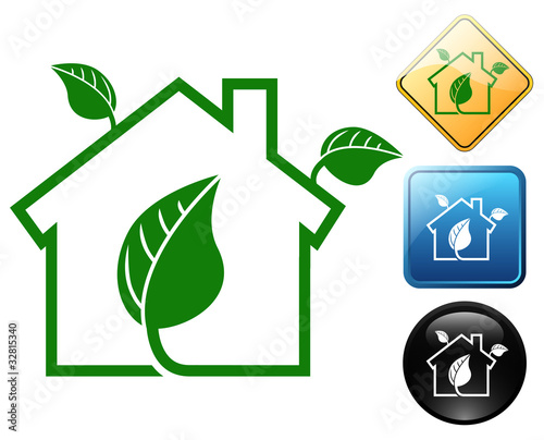 Green home pictogram and signs