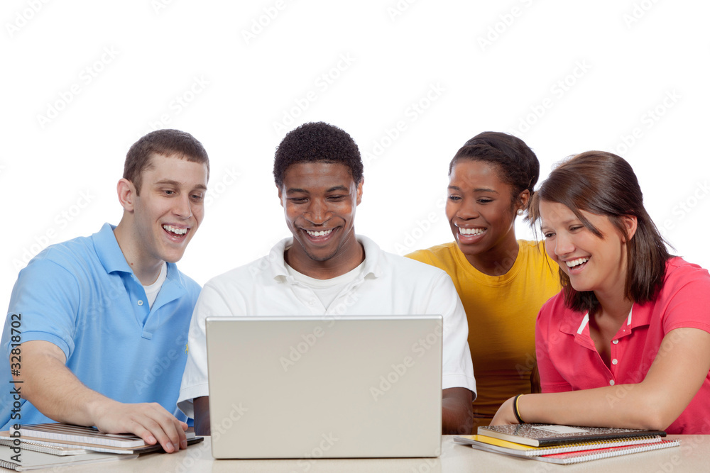Multicultural College Students around a computer Multicultural College Students around a computer