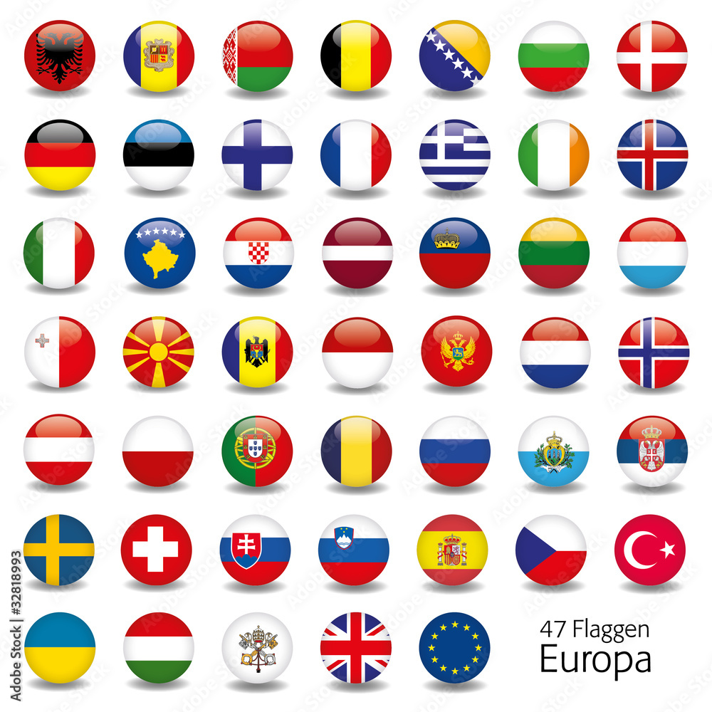 Obraz premium Europa Flaggen Fahnen Set Buttons Icons Sprachen 5