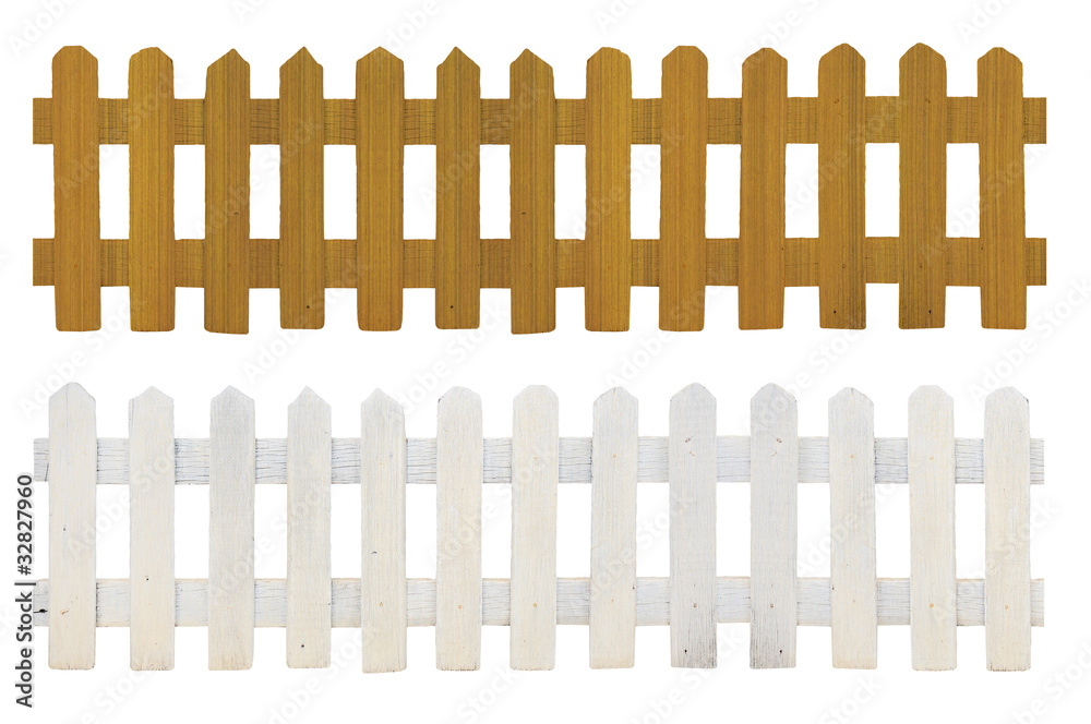 old white fence and brown fence isolated on white background old white fence and brown fence isolated on white background