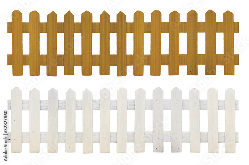 old white fence and brown fence isolated on white background