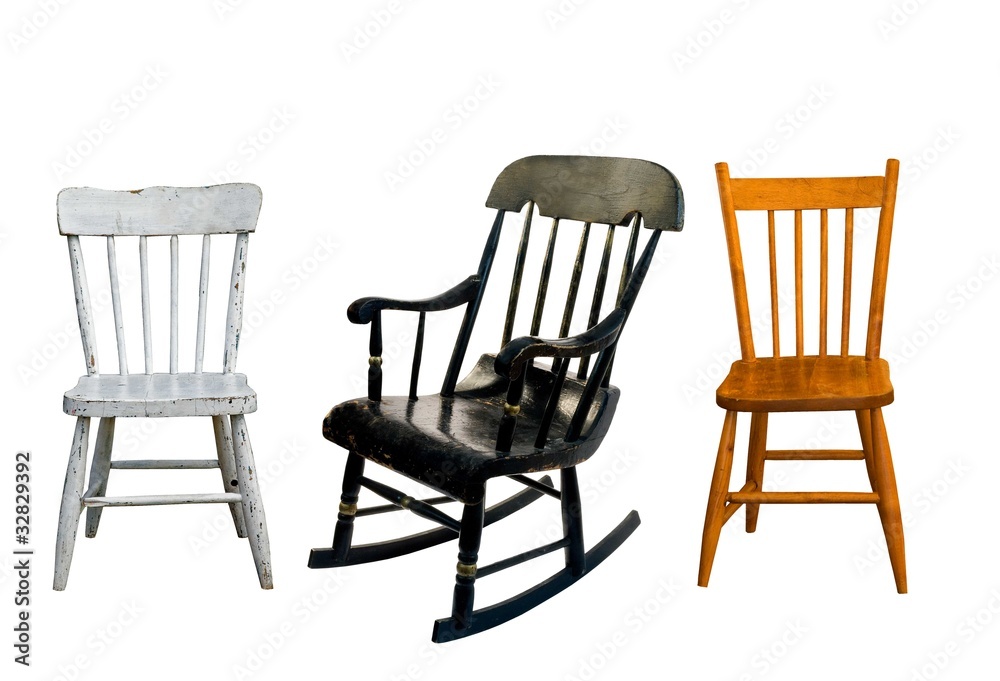 three childrens chairs on a white background three childrens chairs on a white background
