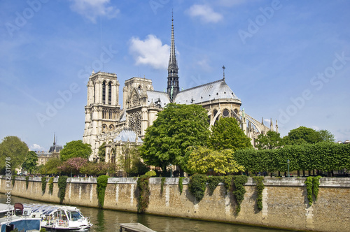 Notre Dame de Paris. View from the embankment of hay