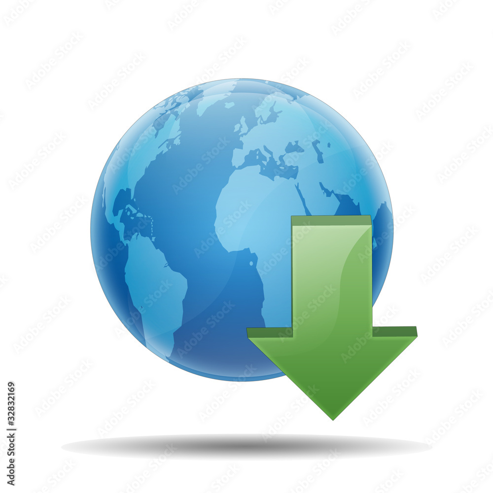 Esfera brillante planeta con simbolo descarga