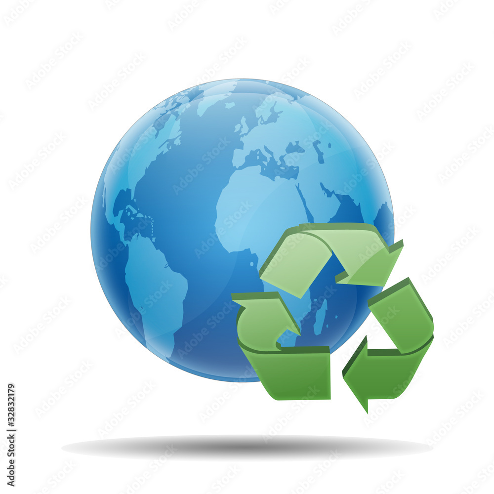 Esfera brillante planeta con simbolo reciclaje
