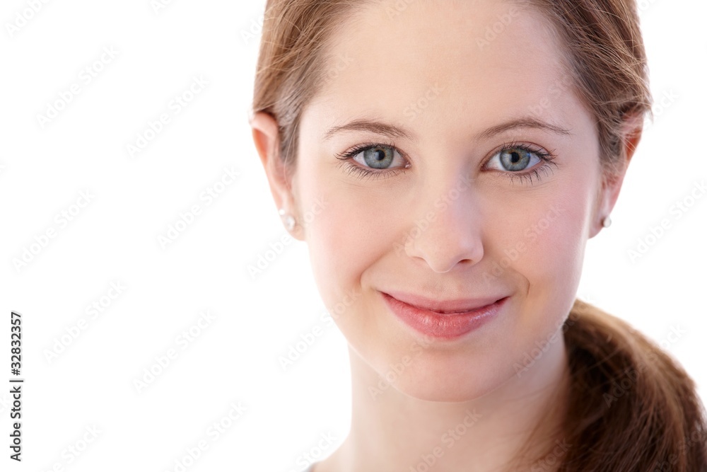 Closeup portrait of natural beautiful face smiling Closeup portrait of natural beautiful face smiling