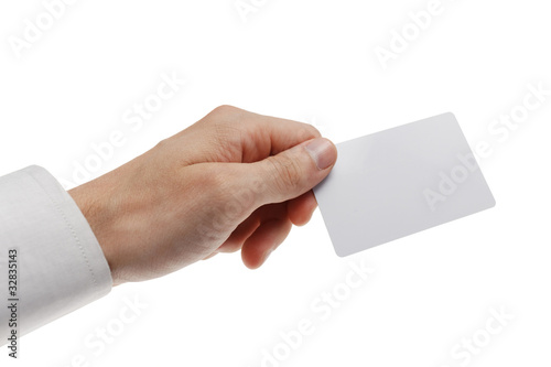 White plastic card in man hand