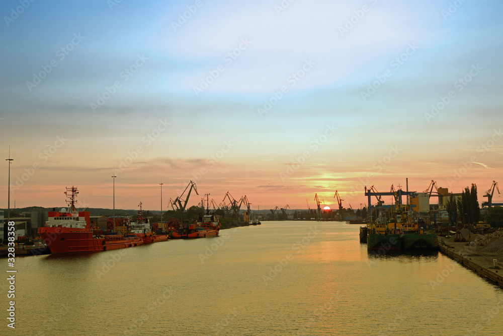 Port at sunset